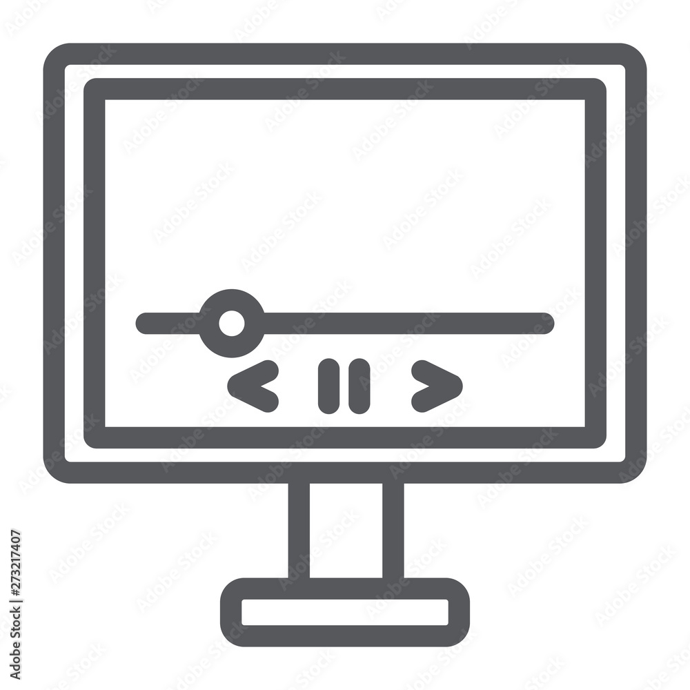 Video line icon, monitor and interface, media player sign, vector graphics, a linear pattern on a white background. Video line icon, monitor and interface, media player sign, vector graphics, a linear pattern on a white background.