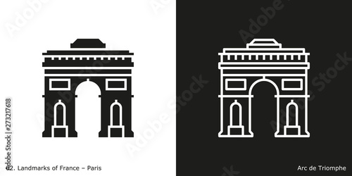 Paris - Arc de Triomphe. Outline and glyph style icons of the famous landmark from Paris.