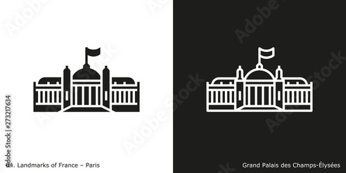Paris - Grand Palais des Champs-Élysées.  Outline and glyph style icons of the famous landmark from Paris.
