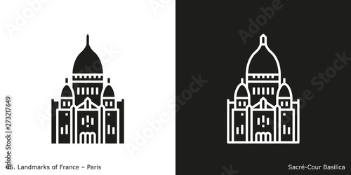 Paris - Sacré-Cœur Basilica. Outline and glyph style icons of the famous landmark from Paris.