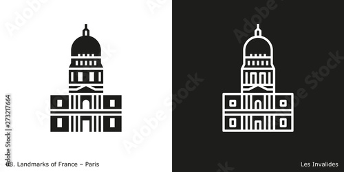 Paris - Les Invalides. Outline and glyph style icons of the famous landmark from Paris.
