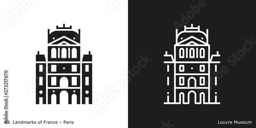 Paris -  Louvre Museum.  Outline and glyph style icons of the famous landmark from Paris.