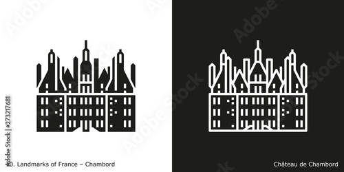 Chambord - Château de Chambord. Outline and glyph style icons of the famous landmark from France.