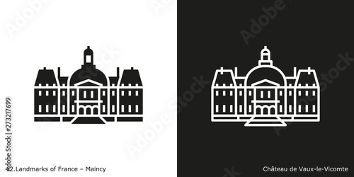 Maincy - Château de Vaux-le-Vicomte. Outline and glyph style icons of the famous landmark from France.