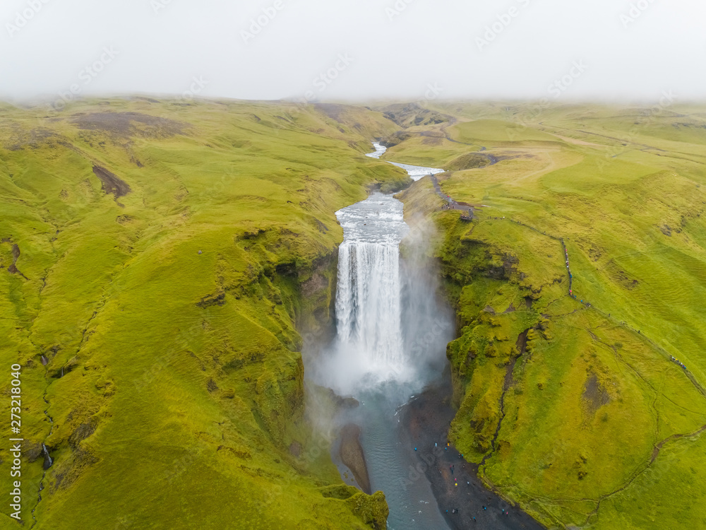 Aerial view of SkÛgafoss waterfall on the southern region of Iceland. Aerial view of SkÛgafoss waterfall on the southern region of Iceland.
