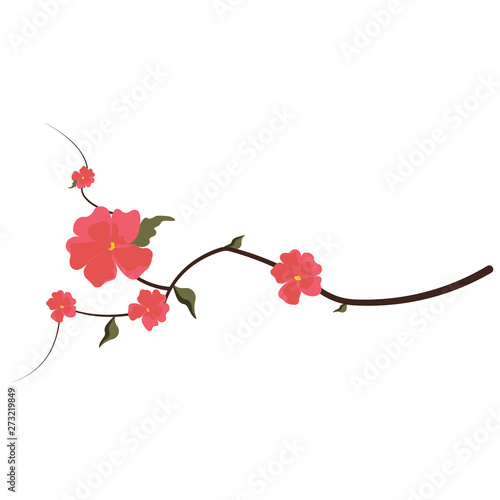 Sakura branch with five flowers. Japanese culture vector illustration