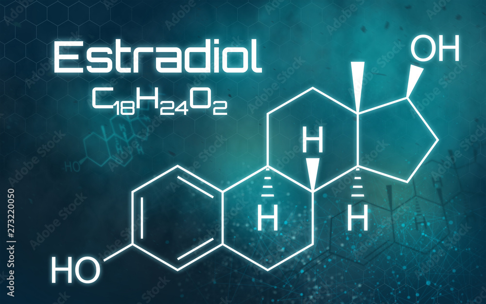 Fototapeta premium Chemical formula of Estradiol on a futuristic background