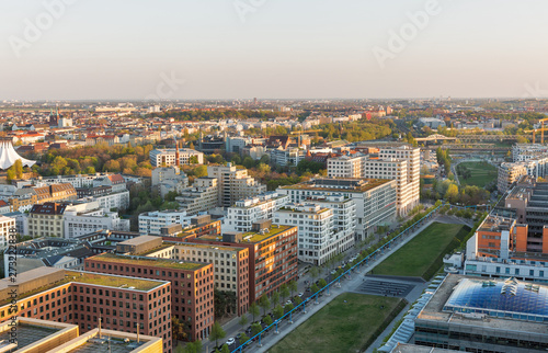 Berlin evening aerial cityscape, Germany.