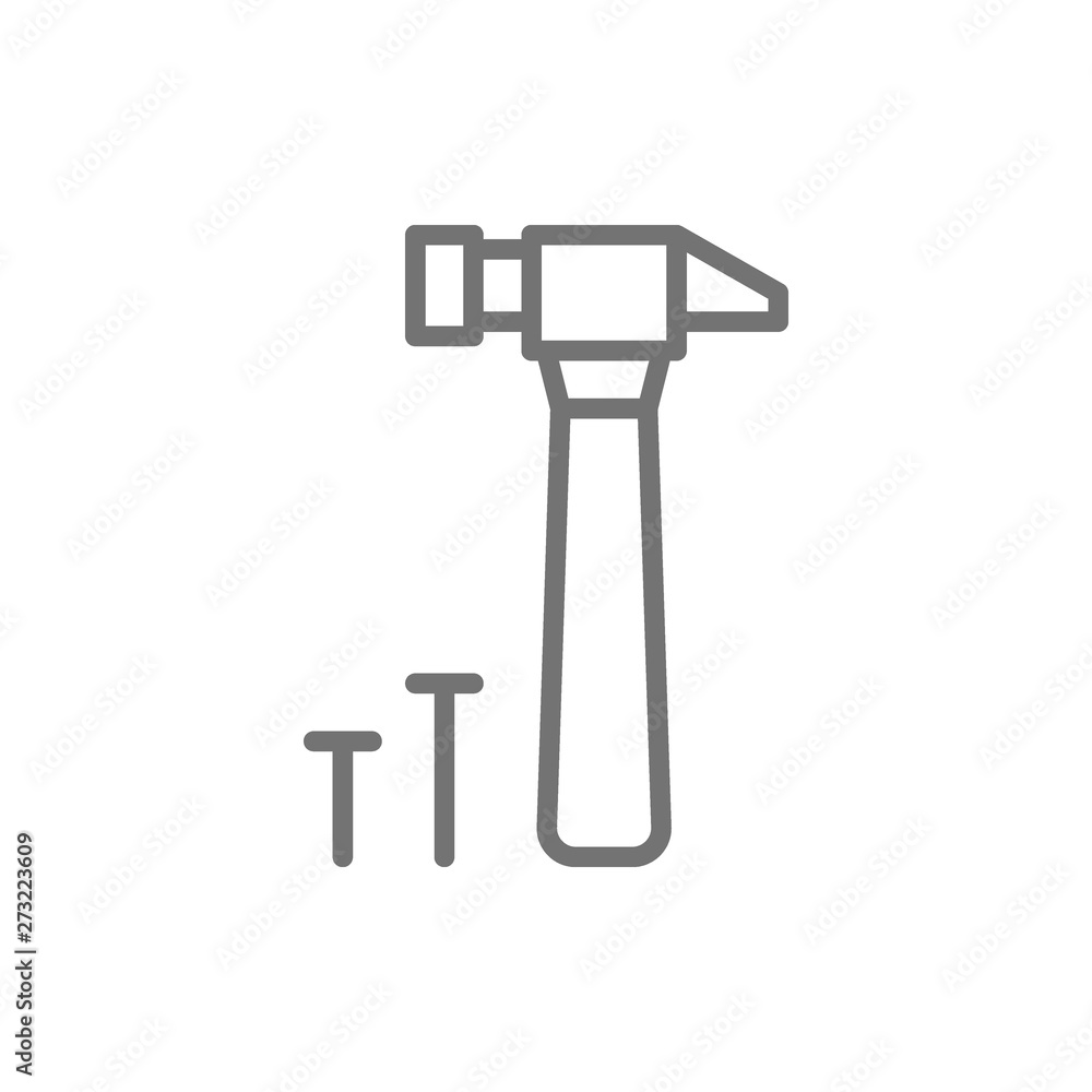 Hammer and nails, building tools line icon. Hammer and nails, building tools line icon.