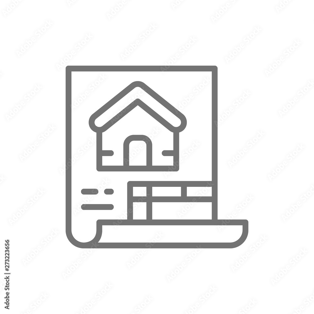 Estimate, construction document, house plan line icon. Estimate, construction document, house plan line icon.