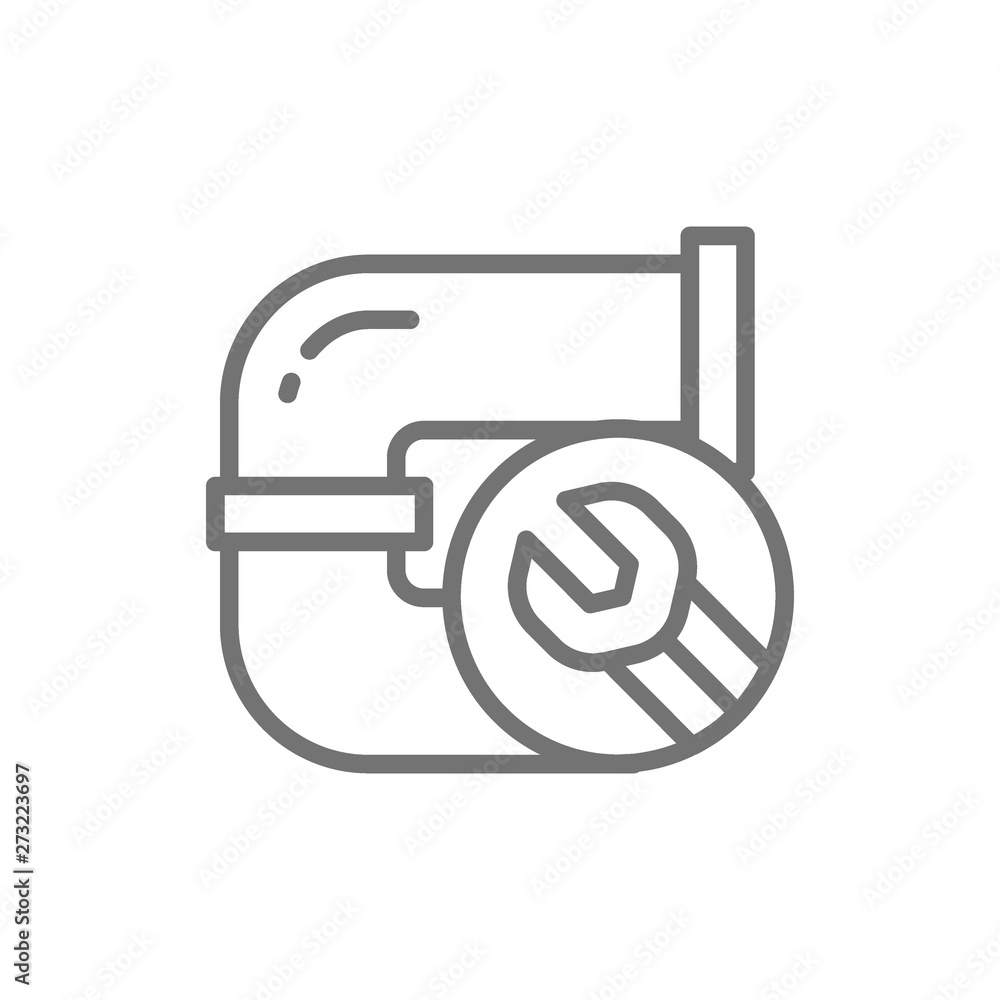 Plumbing, pipe replacement, repair drain pipe line icon.