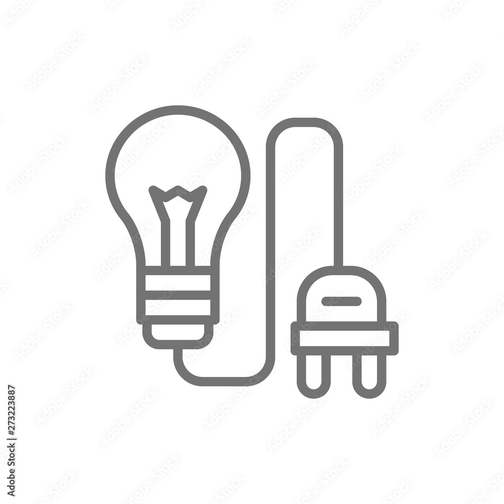 Light bulb with electrical plug, connect line icon. Light bulb with electrical plug, connect line icon.