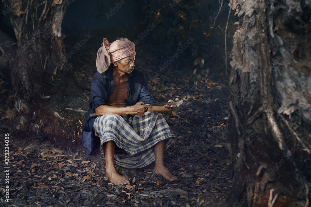 Portrait of old farmer, mature Asian man. Portrait of old farmer, mature Asian man.