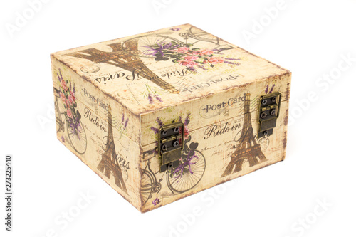 Open and closed square decorative gift box or box on a white background with elements of attractions