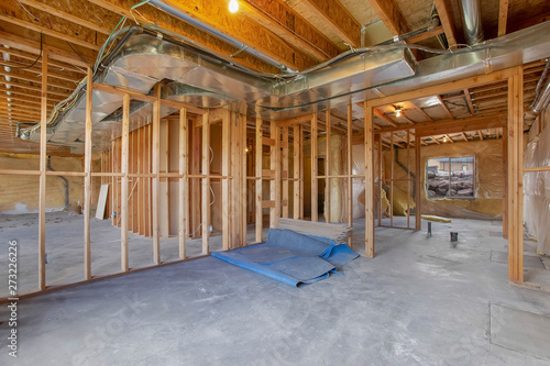 Canvas Print House interior under construction with air conditioning ducts on the ceiling