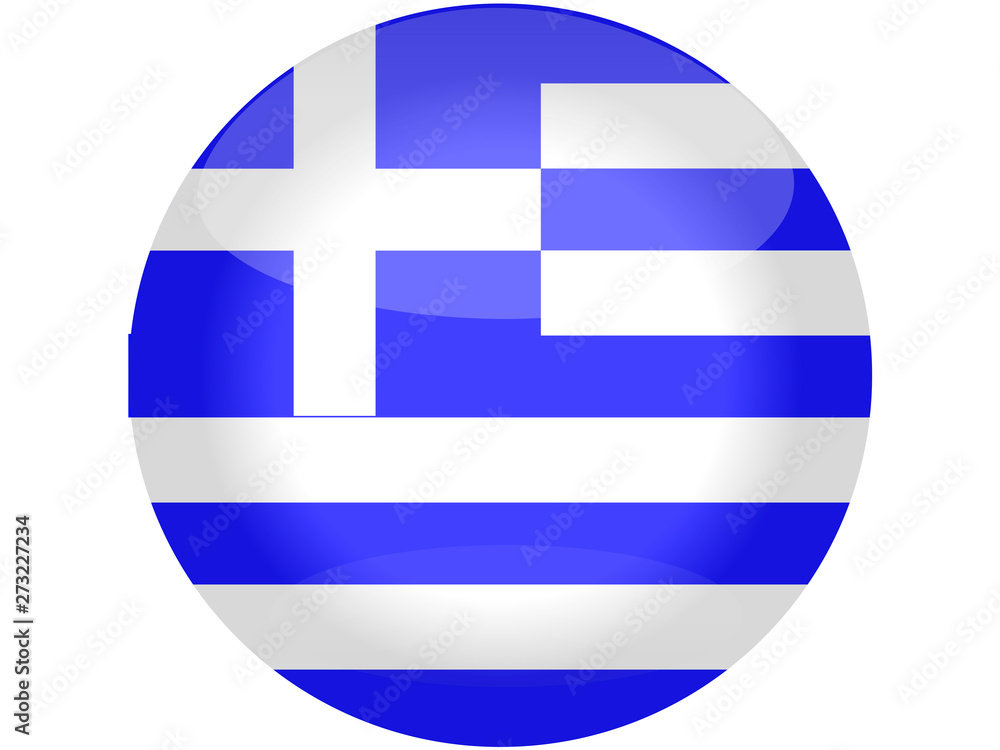 button with national flag of Greece and shadow. Round flag with flares. volume object button with national flag of Greece and shadow. Round flag with flares. volume object