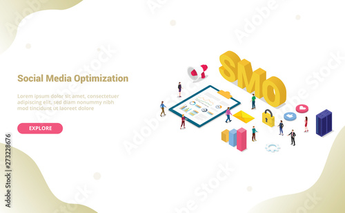 smo social media optimization concept with modern flat isometric style for website template or landing homepage - vector
