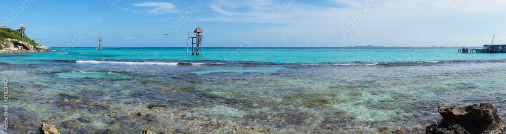 Panoramic Garrafon Natural Reef Park, caribbean sea at Isla Mujeres in Quintana Roo, Mexico                               