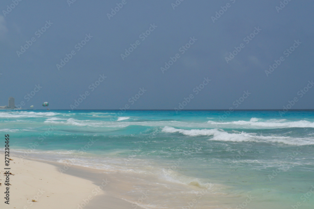 Fototapeta premium Marlin Beach in Cancun, Quintana Roo, Mexico. Blue caribbean sea. 