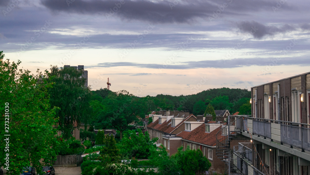 Dutch flat complex with storm weather