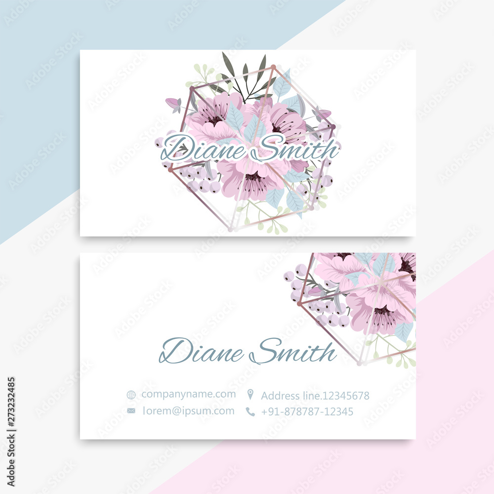 Business card with beautiful flowers. Template Business card with beautiful flowers. Template