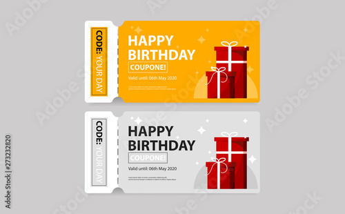 Birthday coupon. Ticket. Gift card for sale. Vector