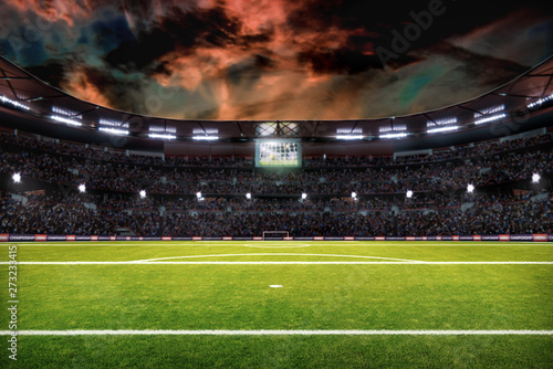 night soccer field with lights and spectors panorama 3d rendering © 27mistral