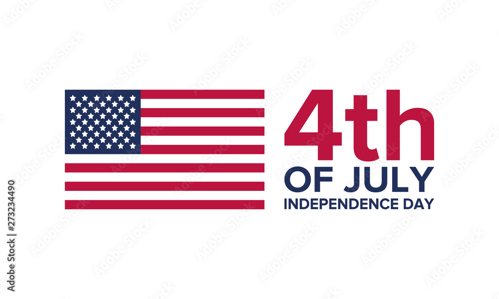 Independence Day in United States. Fourth of July. Federal holiday, celebrated annual in 4 July. Birthday USA as a free country. Patriotic design. Poster, greeting card, banner and background. Vector - obrazy, fototapety, plakaty 