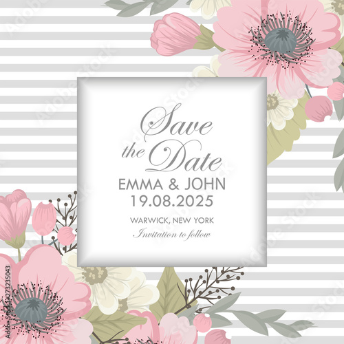 Wedding invitation with colorful flower.