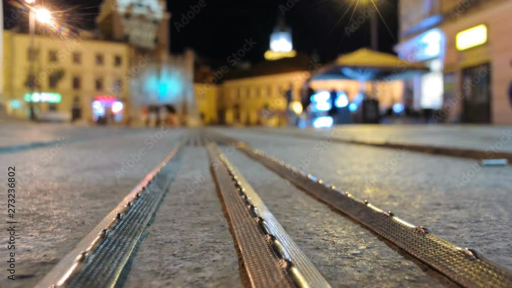 Time lapse of people traffic in center of Lublin at night close up Time lapse of people traffic in center of Lublin at night close up