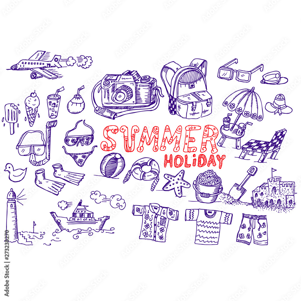 summer holiday, doodle sketch and illustration