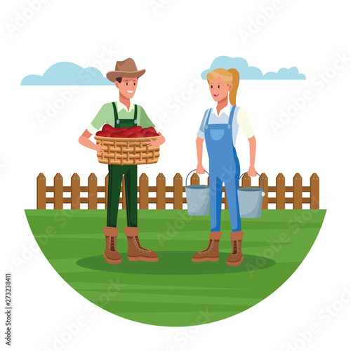 Farmers working in farm cartoons