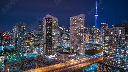 Toronto Time Lapse Night CN Tower Gardiner Expressway 4K