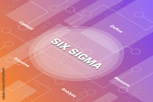 six sigma concept words isometric 3d word text concept with some related text and dot connected - vector