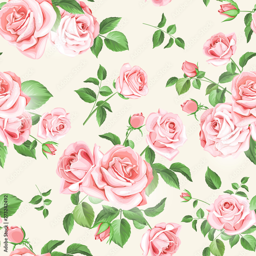 roses and leaves seamless pattern 