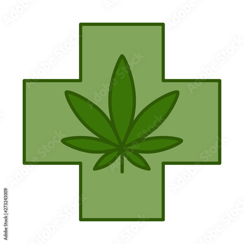 Medical cross with cannabis leaf. Medical marijuana logo design template element. Isolated vector illustration on white background.