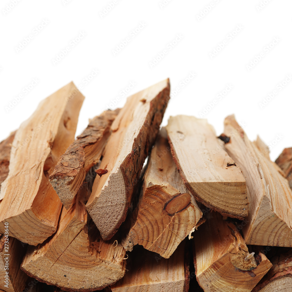 Pile of firewood isolated on a white background