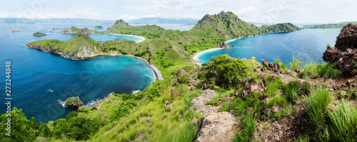 Palau Padar panorama with green hills in Komodo National Park, Flores, Indonesia