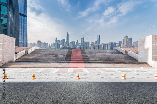 Photography Panoramic skyline and modern business office buildings with empty road,empty con