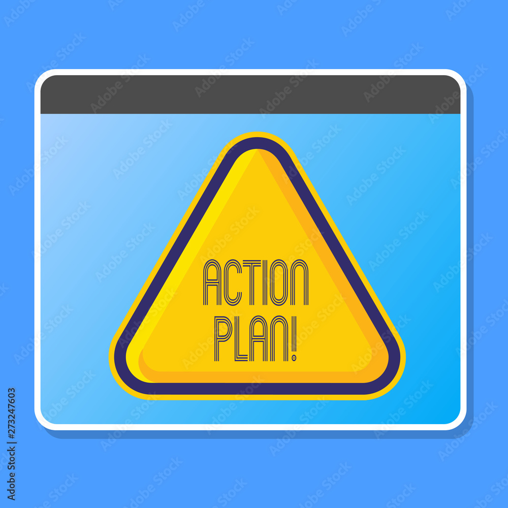 Word writing text Action Plan. Business photo showcasing proposed strategy or course of actions for certain time Blank Yellow Embossed Triangle with Border as Web Button In Tablet Screen Word writing text Action Plan. Business photo showcasing proposed strategy or course of actions for certain time Blank Yellow Embossed Triangle with Border as Web Button In Tablet Screen