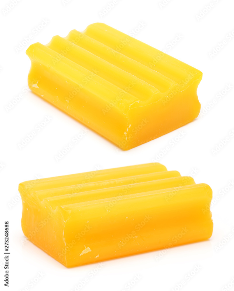 Yellow soap isolated on white background 