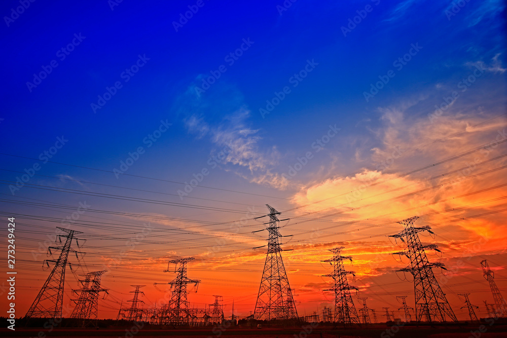 Electric tower, silhouette at sunset Electric tower, silhouette at sunset