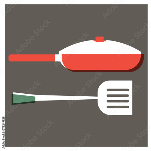 Frying pan and turner flat illustration design
