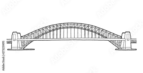 Sydney Harbor Bridge, Sydney, Australia: Landmark Vector Illustration Hand Drawn Cartoon Art