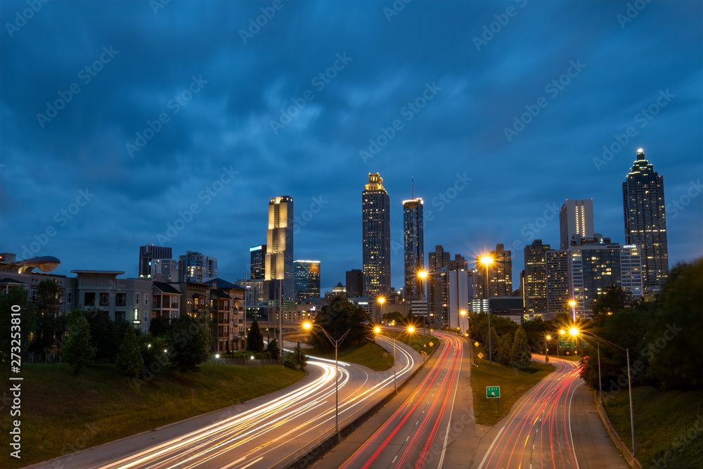 Atlanta Skyline View in the evening from Jackson St Bridge