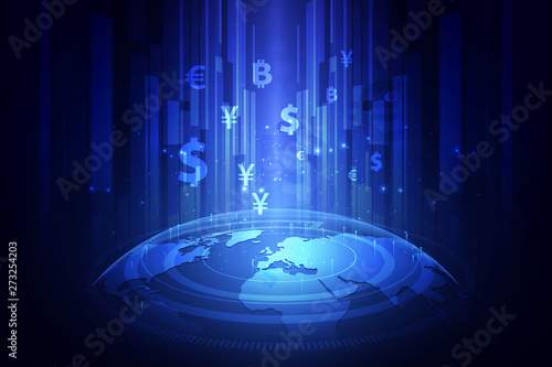 Money transfer. Global Currency. Stock Exchange. Stock vector illustration.