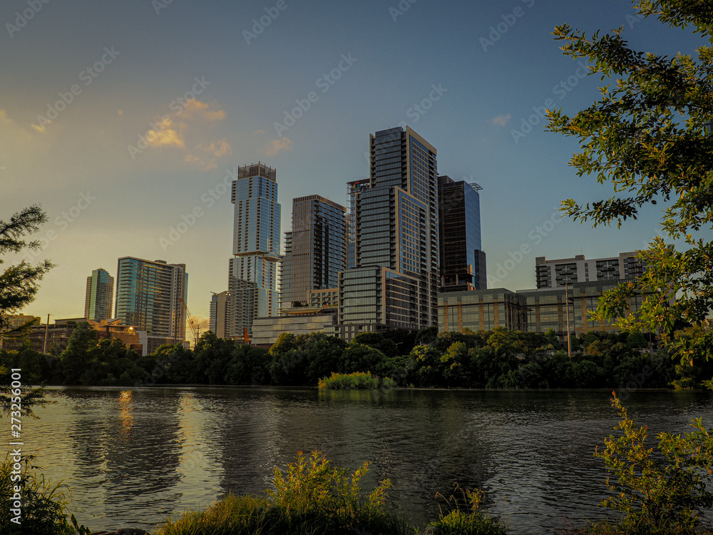 Fototapeta premium Austin Texas downtown sunset skyscrapers