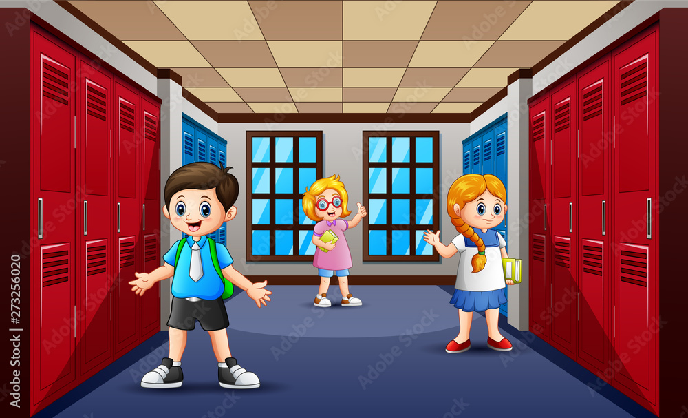 Cartoon of student at school hallway Cartoon of student at school hallway