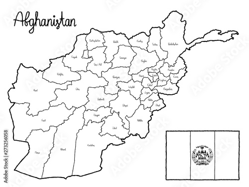Afghanistan Country Map Flag Vector Illustration Hand Drawn Cartoon Art photo
