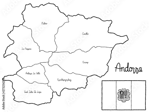 Andorra Country Map Flag Vector Illustration Hand Drawn Cartoon Art photo